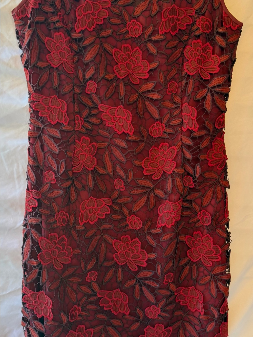 White House Black Market crimson lace-trim dress